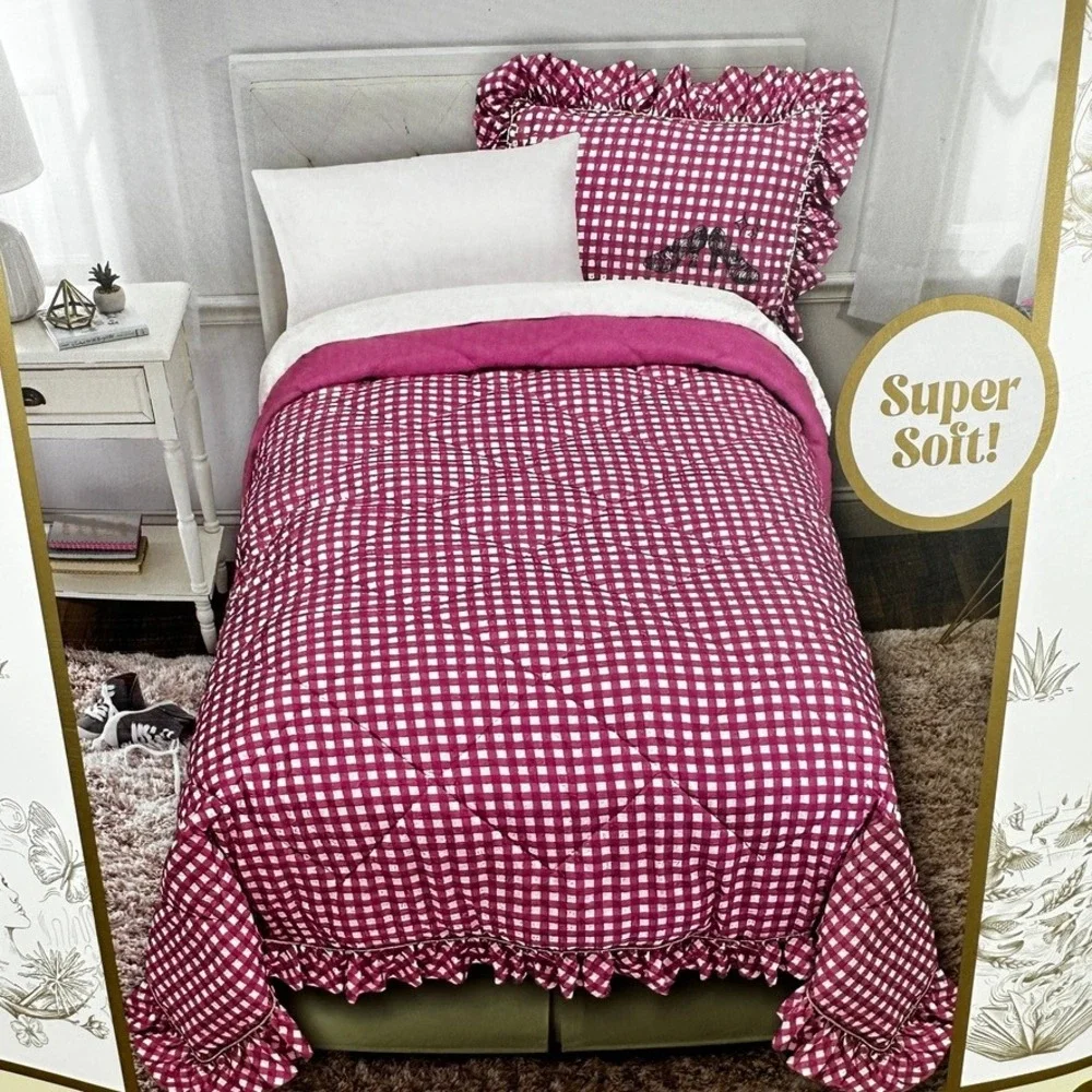 Wicked x Katie Kime Comforter Sham Set Twin Pink Gingham Glinda the Good NWT